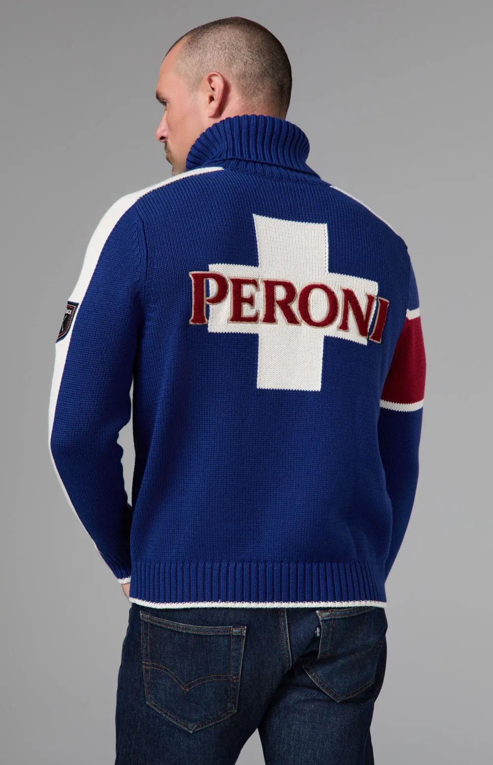 Peroni X Alp N Rock Unisex Stripe Pullover | Peroni Dark Blue sold by Alp N Rock product image thumbnail 2