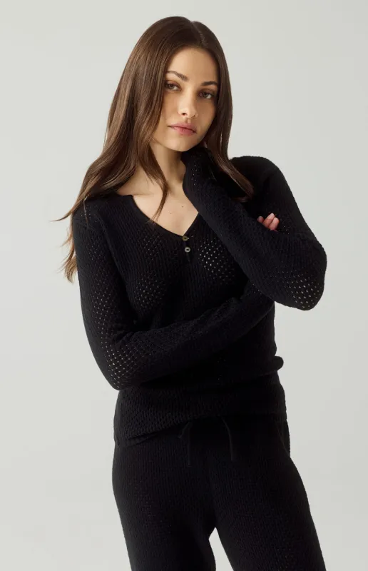 Lindsey Sweater Henley Shirt | Black made by Alp N Rock
