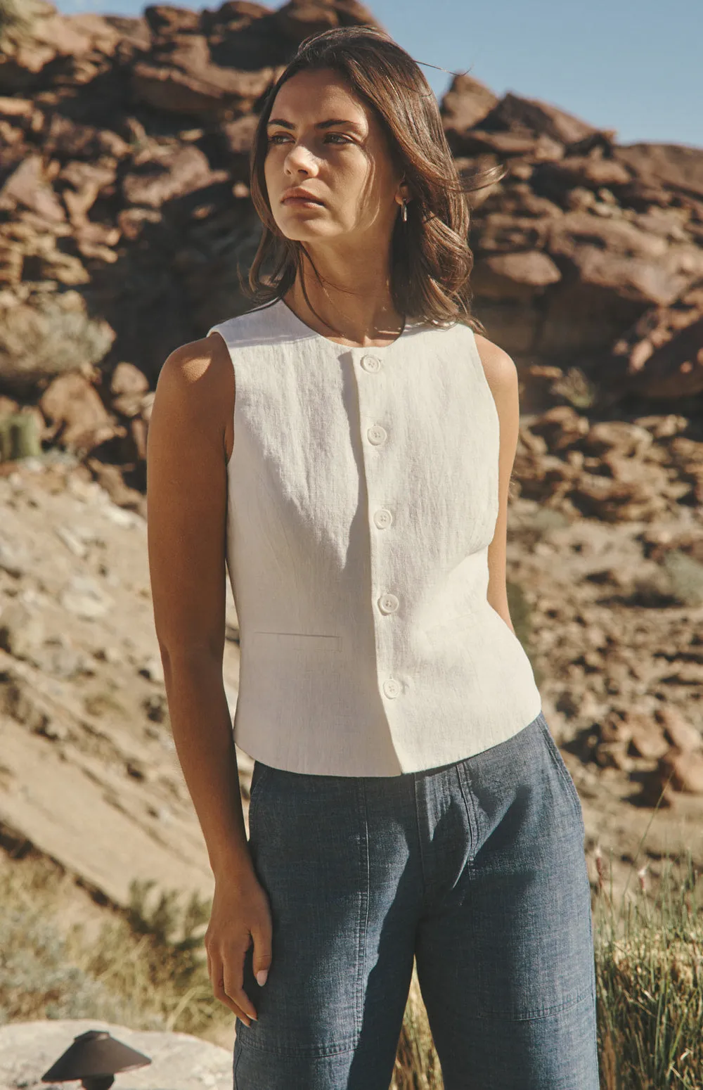 Edith Linen Vest | Ivory sold by Alp N Rock product image thumbnail 2