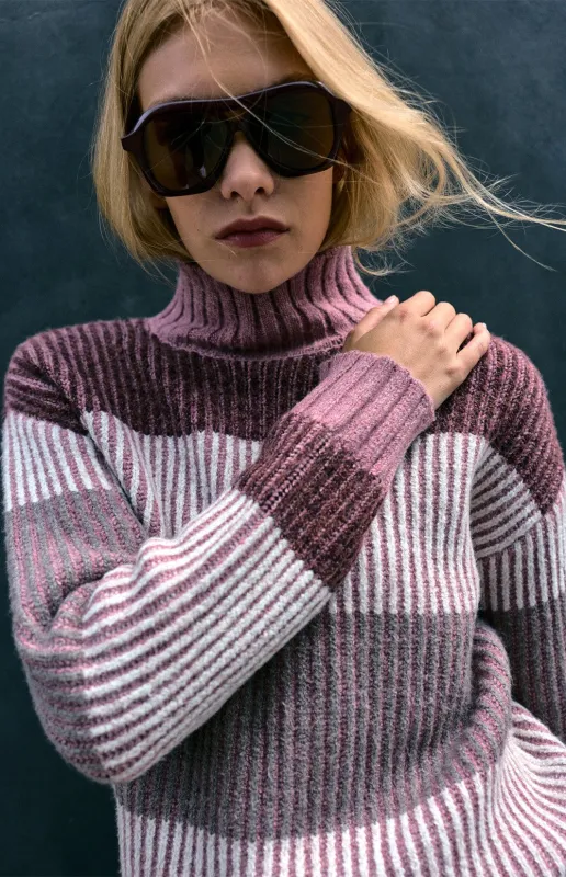 Mila Mock Neck Stripe Sweater | Smokey Rose made by Alp N Rock