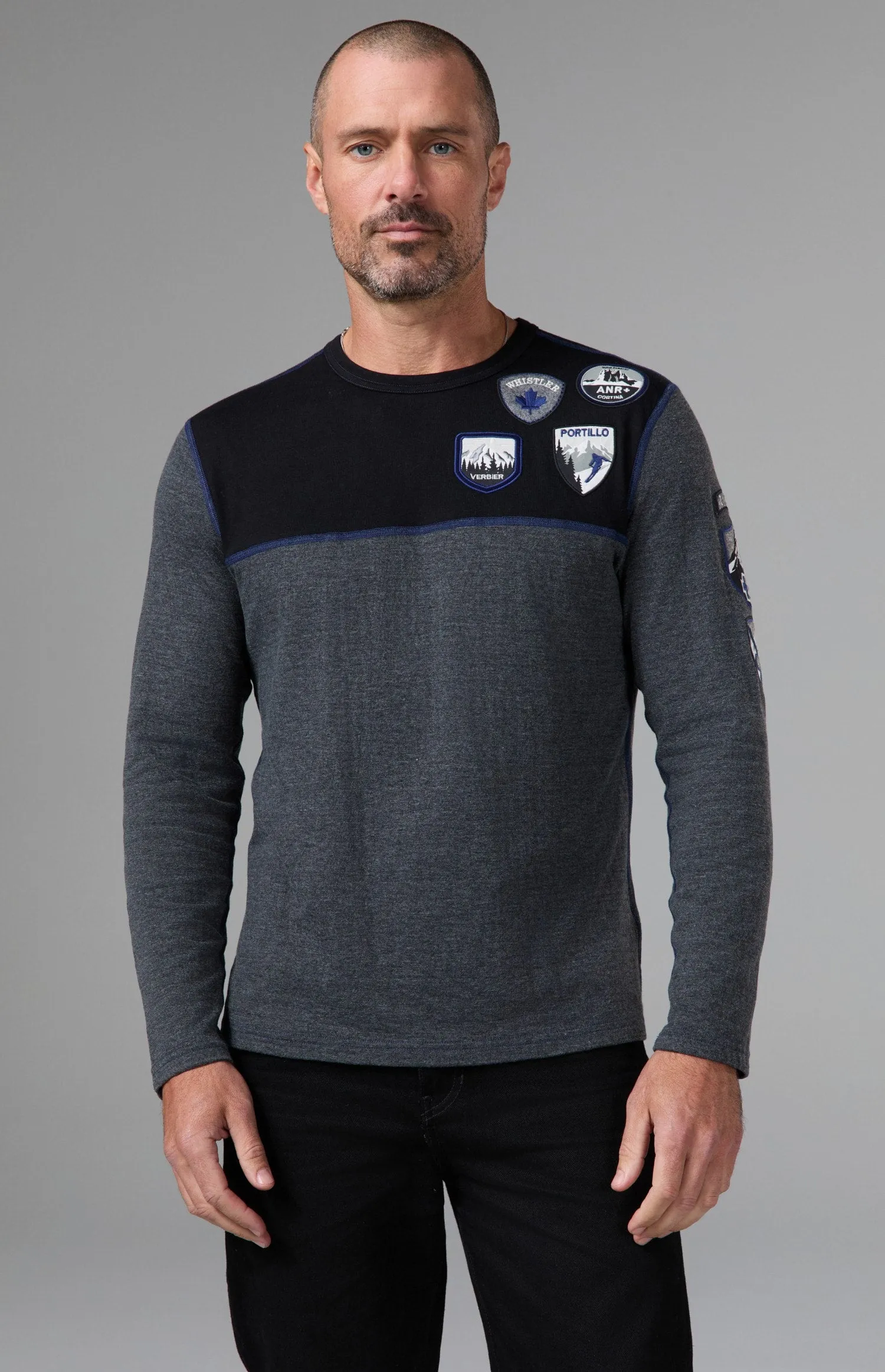 Ski Patch Men's Crew | Heather Black/Deep Blue sold by Alp N Rock product image thumbnail 2