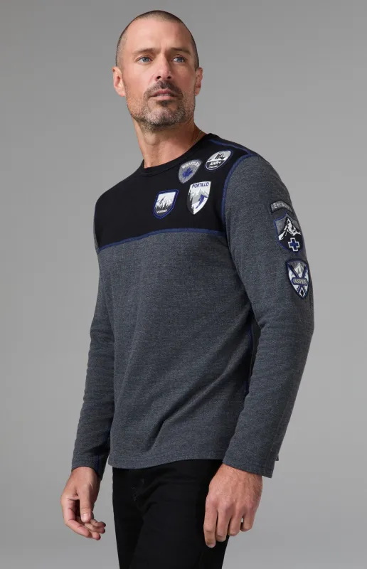 Ski Patch Men's Crew | Heather Black/Deep Blue made by Alp N Rock