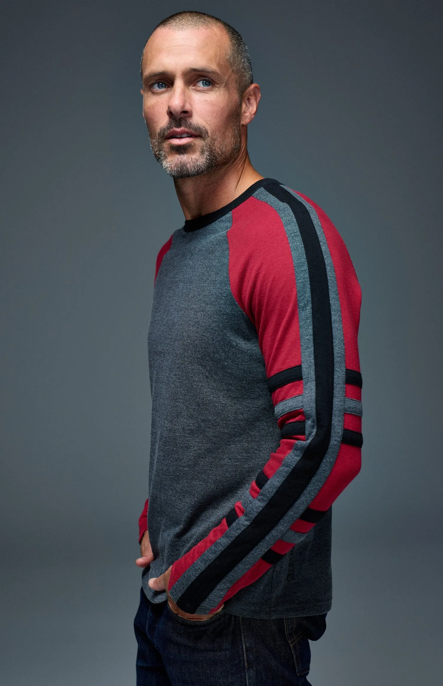 Saxon Raglan Stripe Crew | Heather Black sold by Alp N Rock product image thumbnail 2