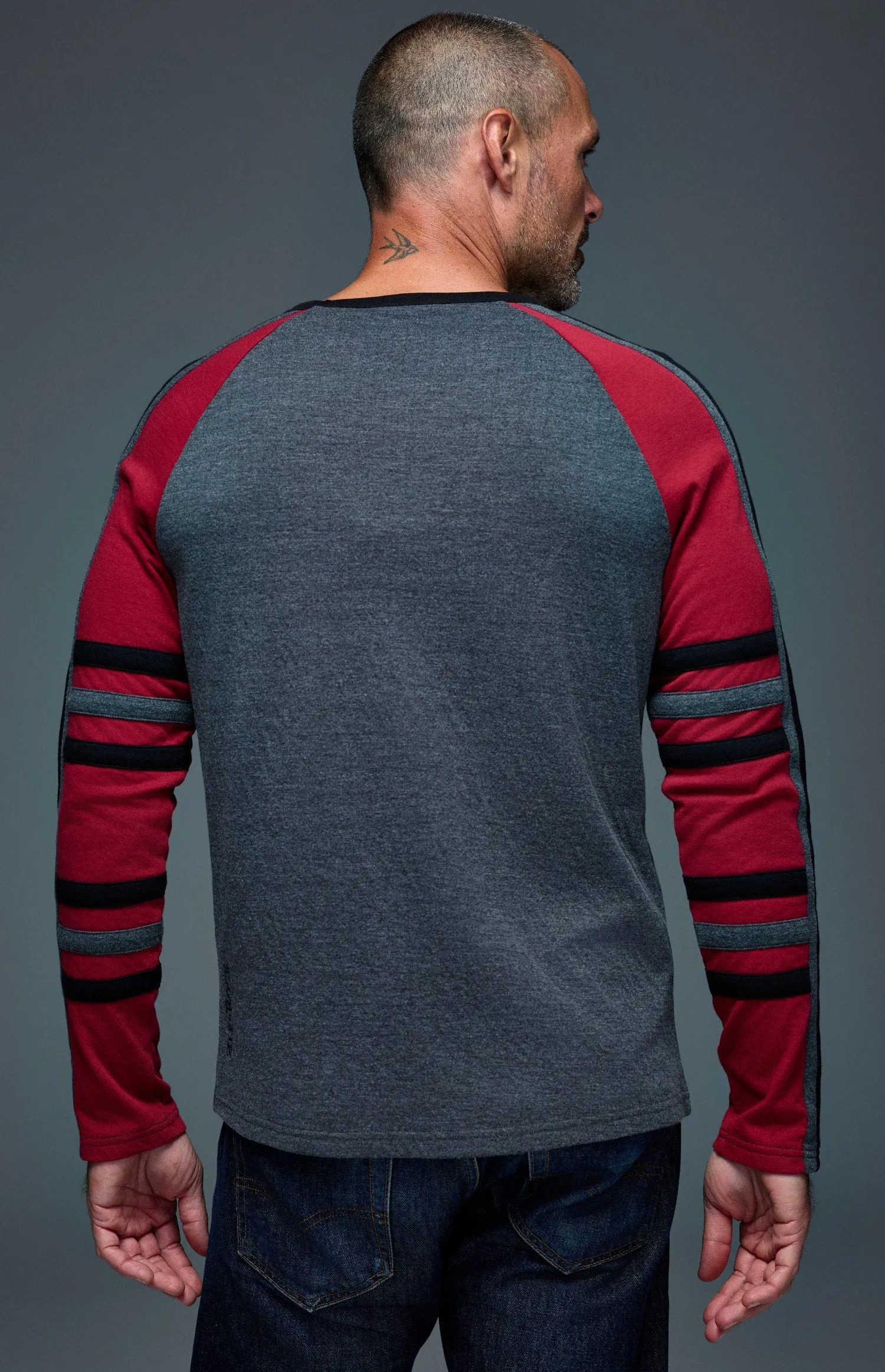 Saxon Raglan Stripe Crew | Heather Black sold by Alp N Rock product image thumbnail 4