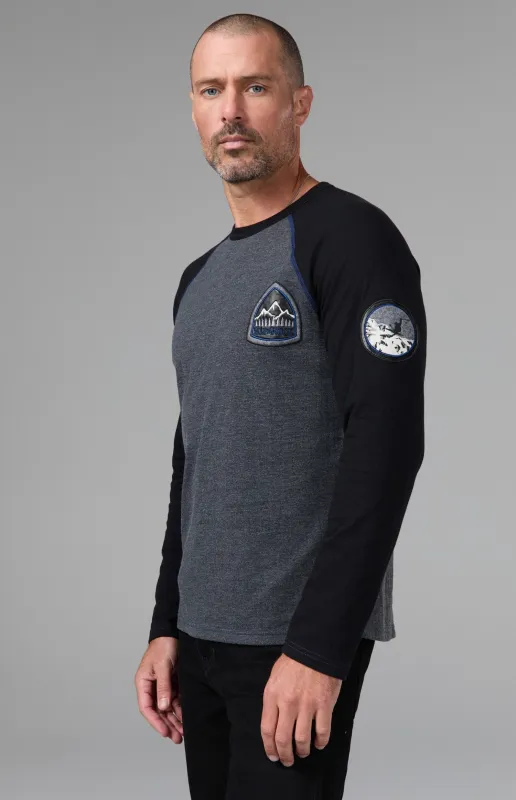 Powder Men's Crew | Heather Black/Deep Blue made by Alp N Rock