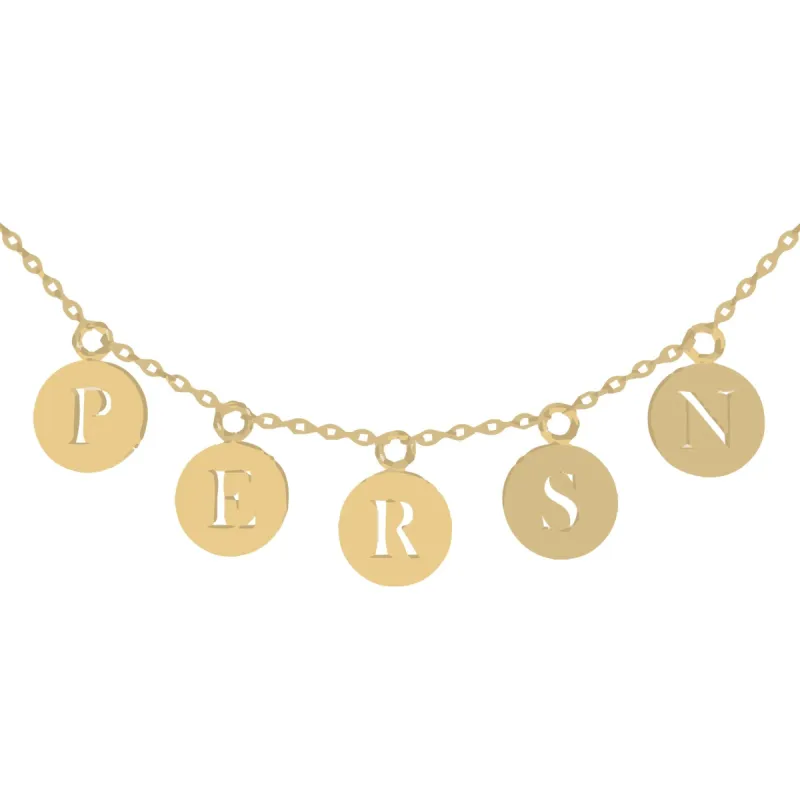 Multiple Platelets Necklace with cut out Letters Gold sold by PERSN US