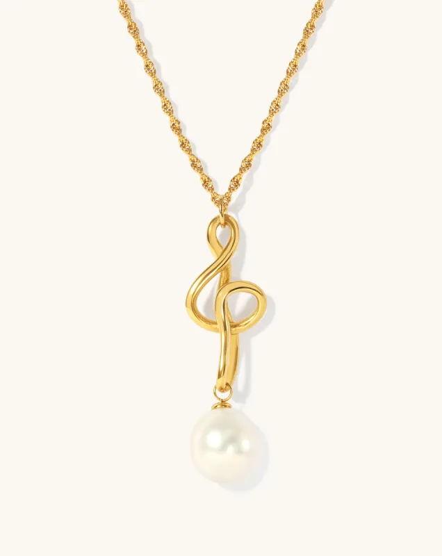 Golden Treble Clef Pearl Necklace, 10-11mm, 4A sold by Perlvoya