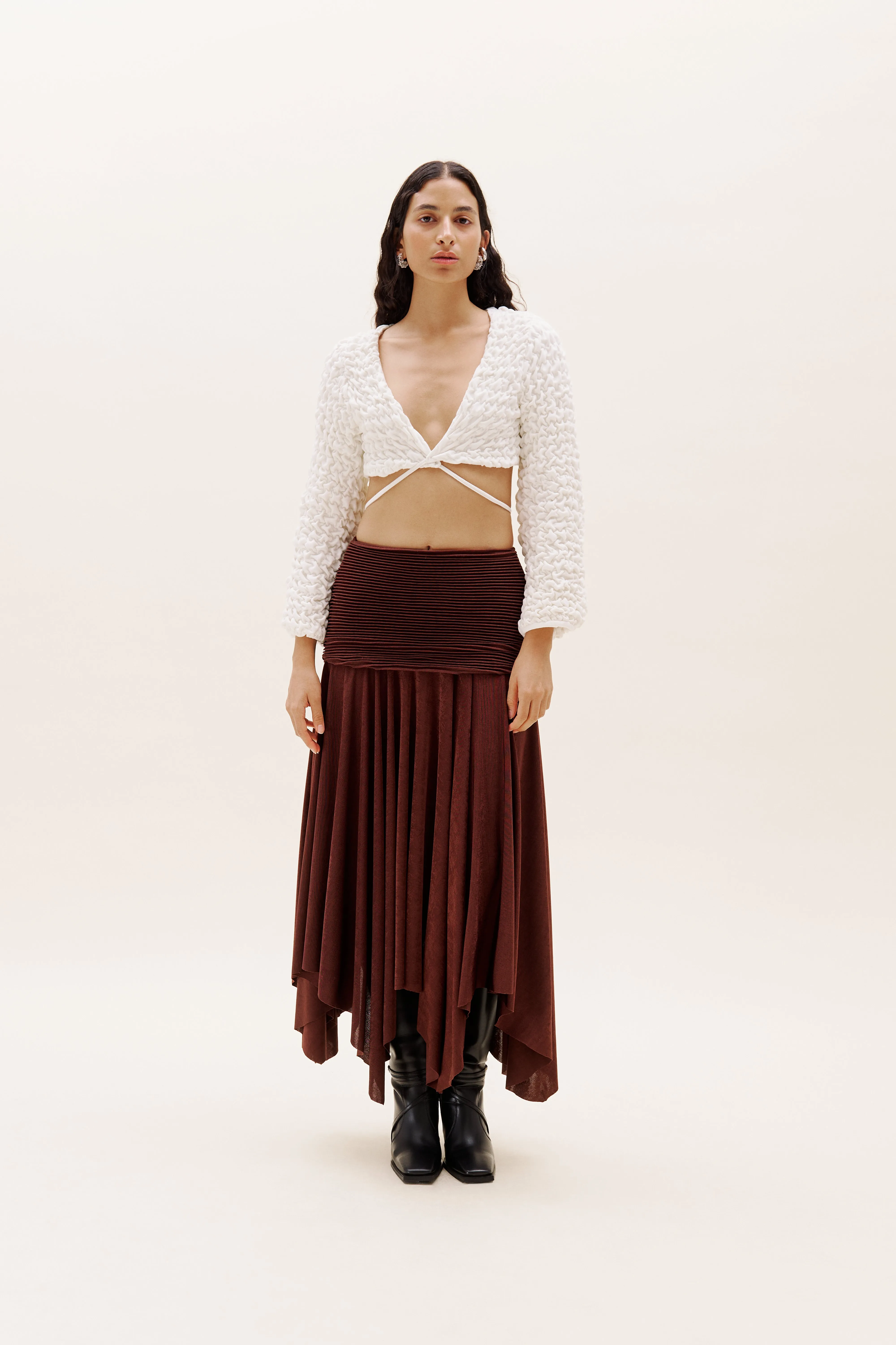 Brown Plisse Long Skirt sold by Selia Richwood