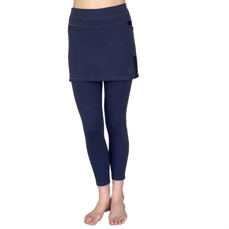 Midnight Dark Navy Blue 7/8th's Ankle Length Skirted Leggings with Pockets made by Sol Sister Sport