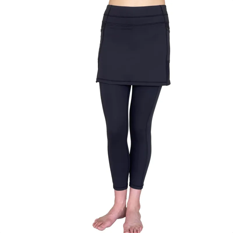 Black 7/8th's Length Skirted Leggings with Pockets sold by Sol Sister Sport