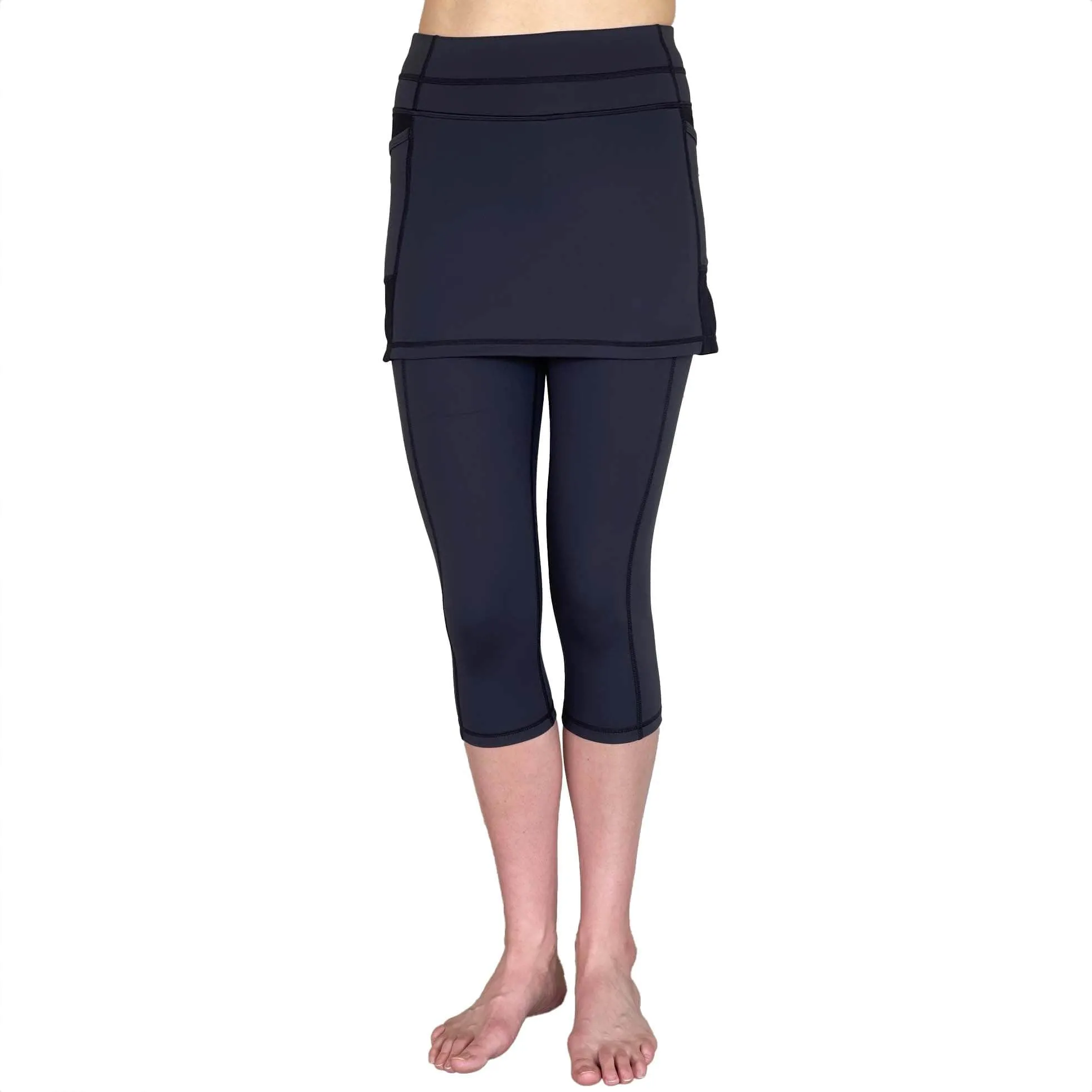 Black Skirted Capris Leggings with Pockets sold by Sol Sister Sport