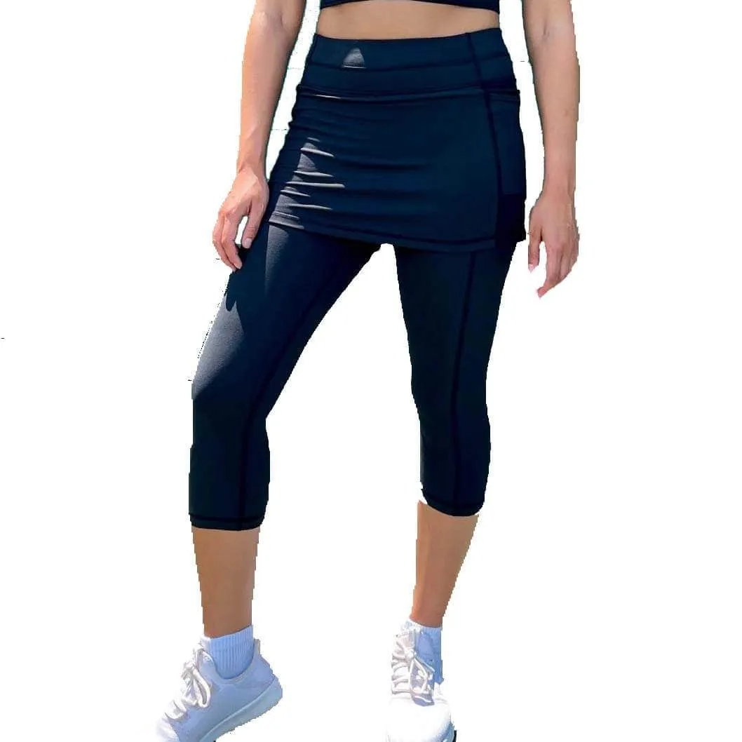 Black Skirted Capris Leggings with Pockets sold by Sol Sister Sport product image thumbnail 5