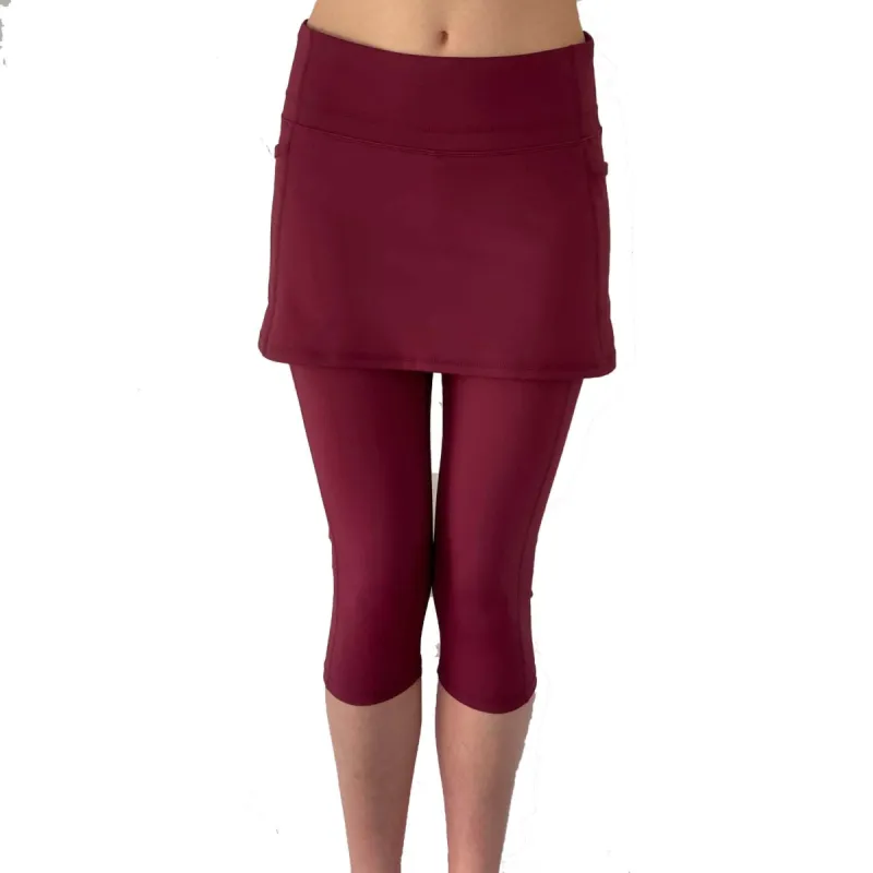 Cranberry Red Skirted Capris Leggings with Pockets sold by Sol Sister Sport