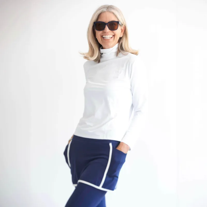 Women's White Long Sleeve Turtleneck Shirt sold by Sol Sister Sport