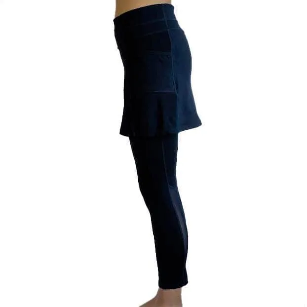 Navy Blue Mid-Calf Mesh Skirted Leggings with Pockets sold by Sol Sister Sport product image thumbnail 2