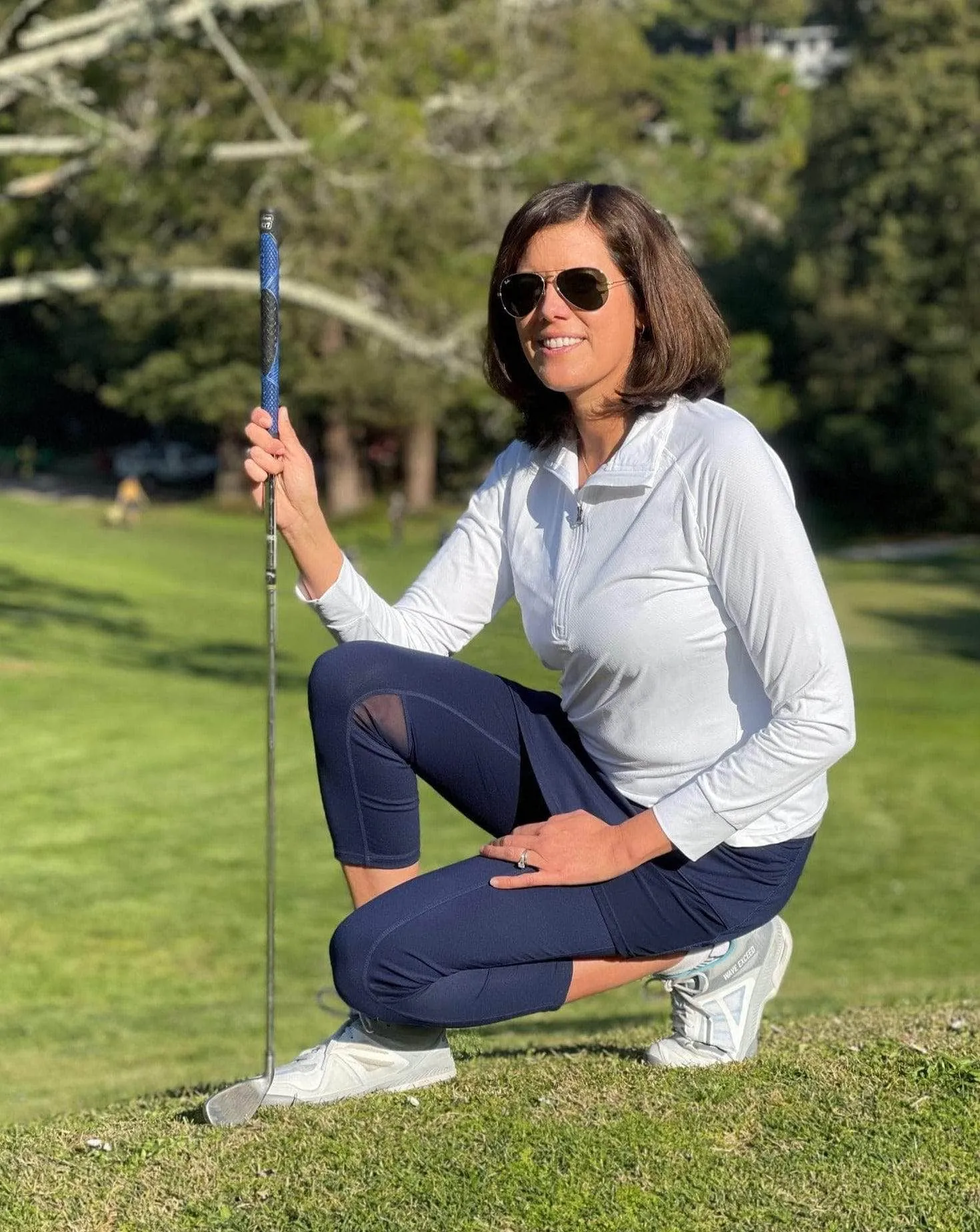 Navy Blue Mid-Calf Mesh Skirted Leggings with Pockets sold by Sol Sister Sport product image thumbnail 4