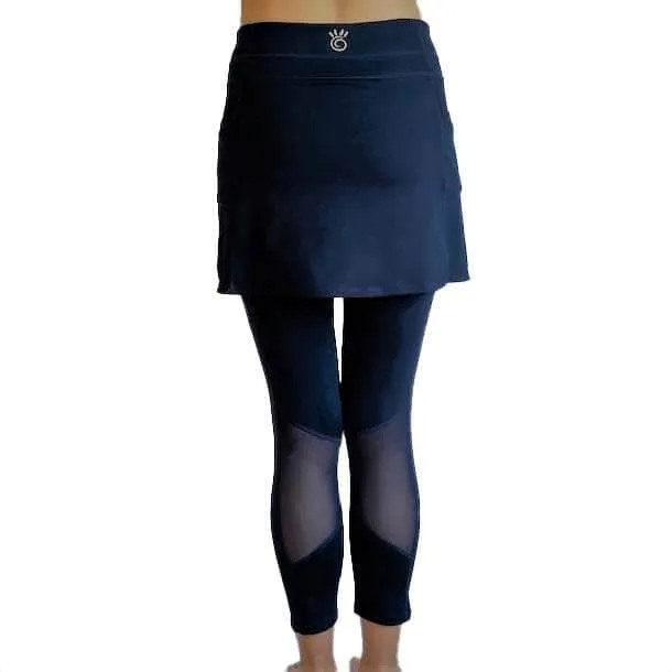 Navy Blue Mid-Calf Mesh Skirted Leggings with Pockets sold by Sol Sister Sport product image thumbnail 3