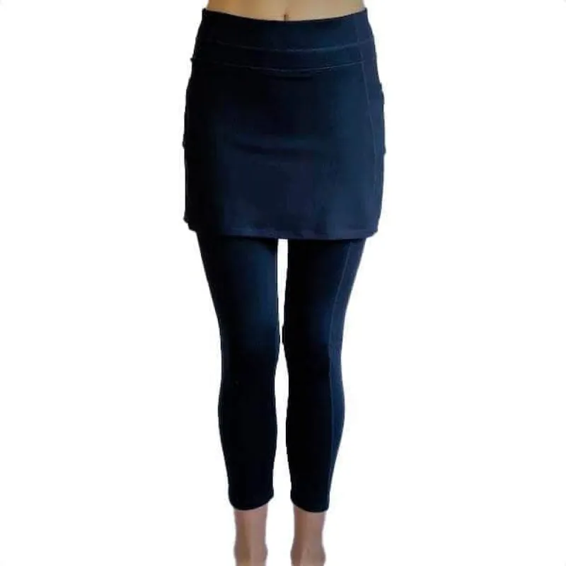 Navy Blue Mid-Calf Mesh Skirted Leggings with Pockets sold by Sol Sister Sport