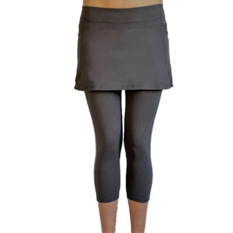 Steel Grey Mid-Calf Mesh Skirted Leggings with Pockets made by Sol Sister Sport