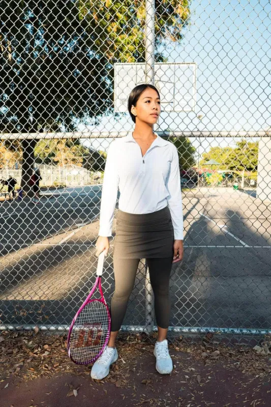 Olive Mid-Calf Mesh Skirted Leggings with Pockets sold by Sol Sister Sport