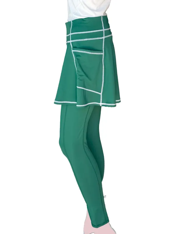 The Flare Skirted Legging – Green with White Trim sold by Sol Sister Sport