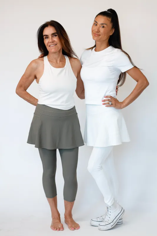 The Flare Skirted Legging – White Ribbed made by Sol Sister Sport