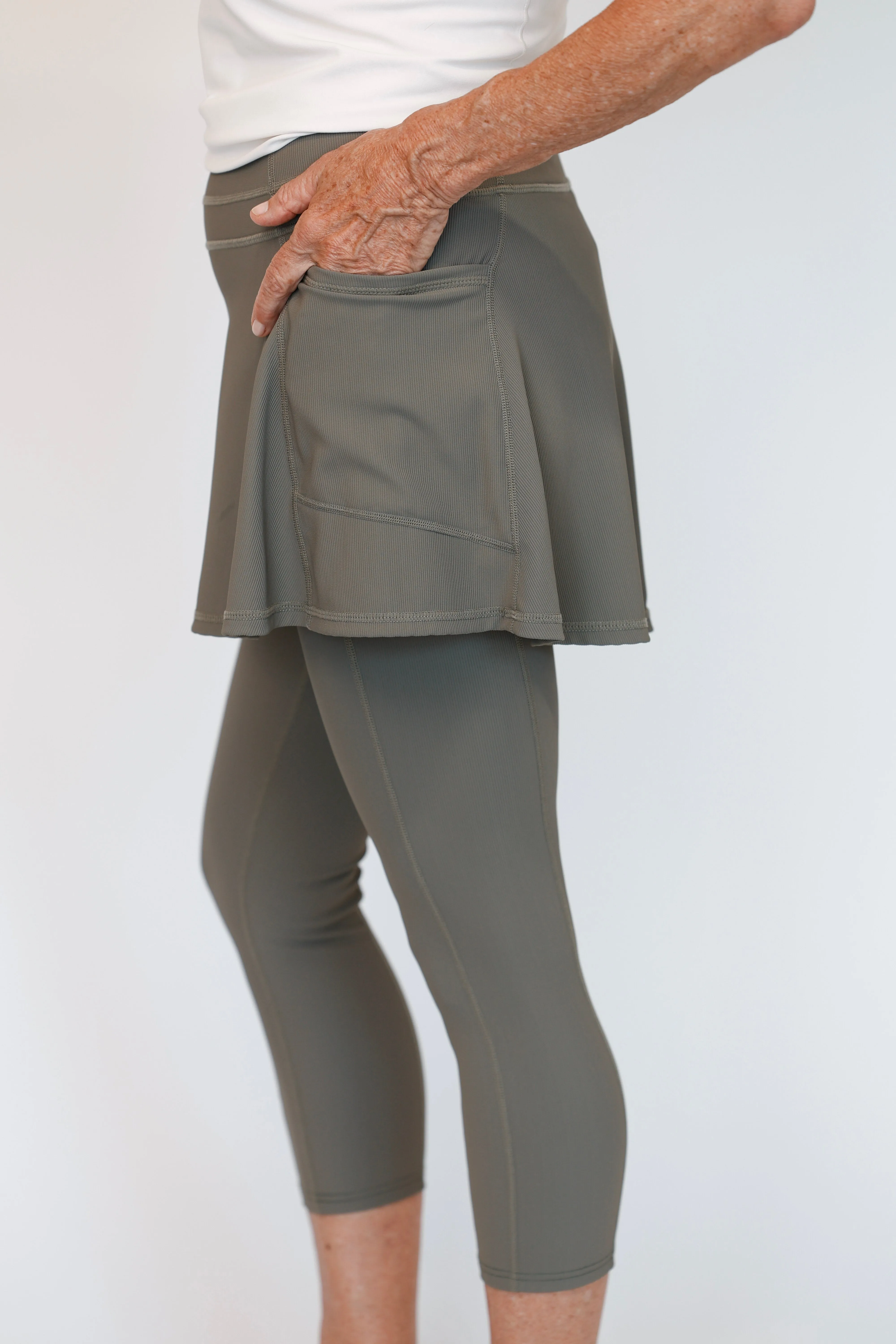 The Flare Skirted Legging – Olive Khaki Ribbed sold by Sol Sister Sport product image thumbnail 4
