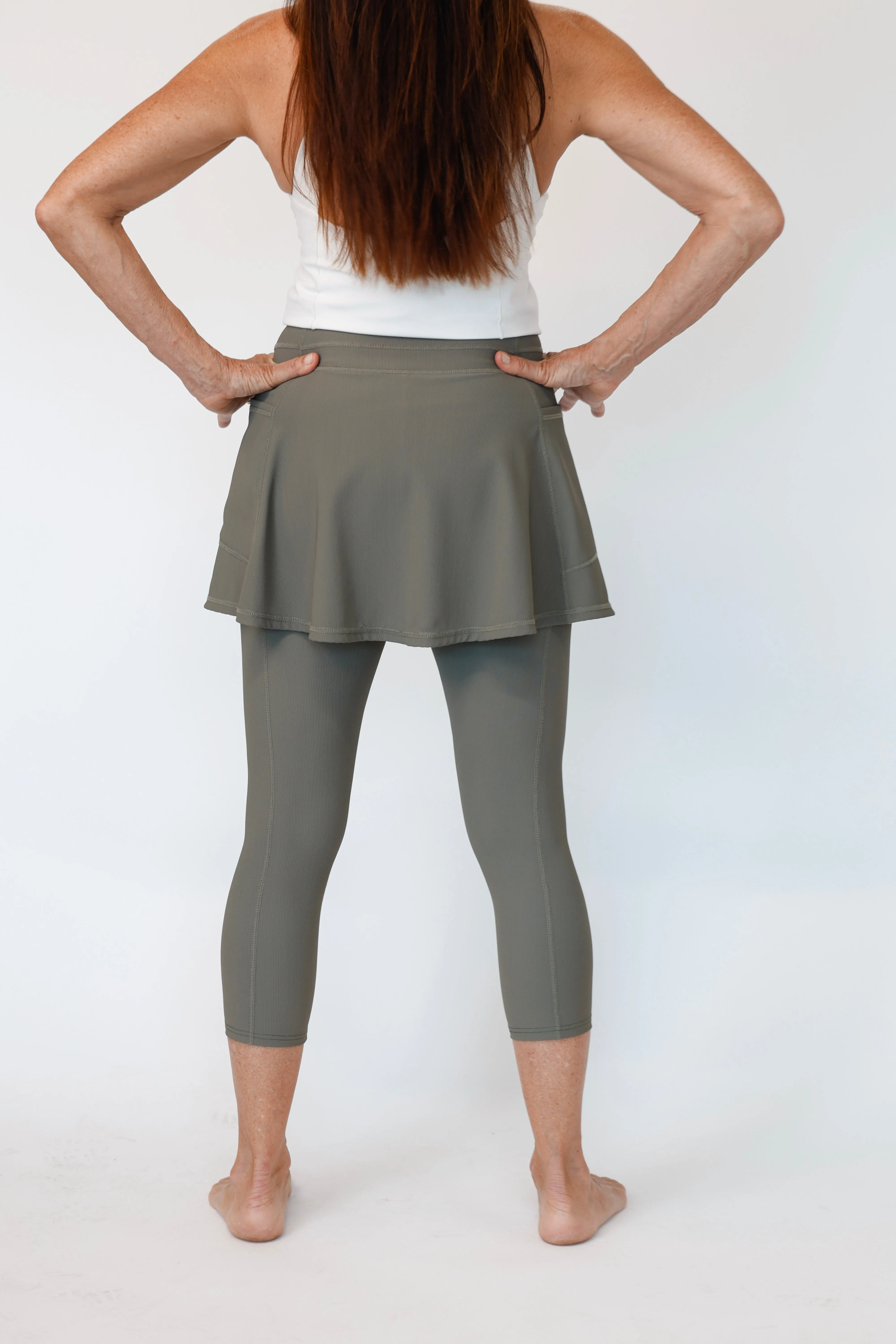The Flare Skirted Legging – Olive Khaki Ribbed sold by Sol Sister Sport product image thumbnail 5