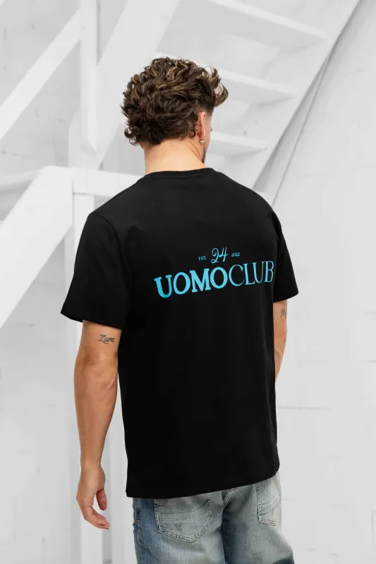 Club T-shirt Heren Zwart/Lichtblauw sold by 24 Uomo