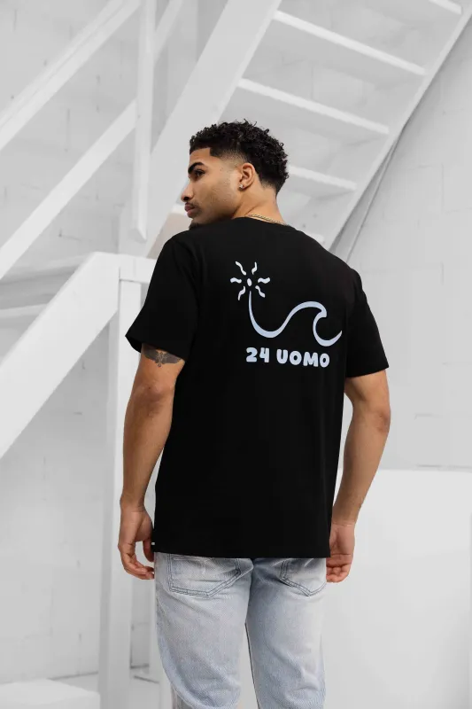 Wave T-shirt Heren Zwart made by 24 Uomo