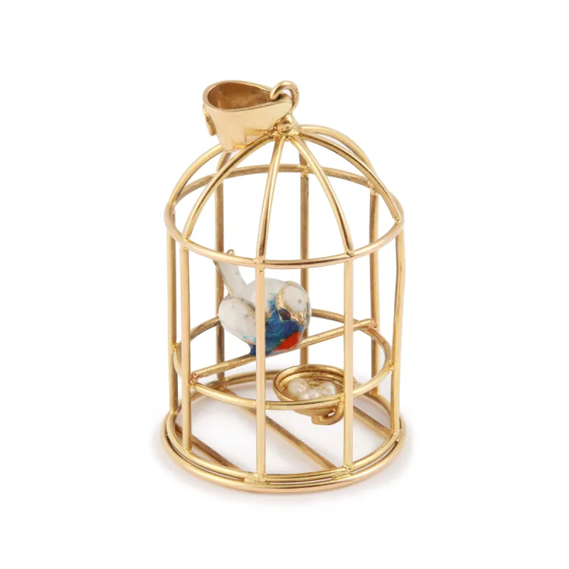 Pendentif Cage À Oiseau Email Perles Or Jaune 18 Carats sold by 58 Facettes