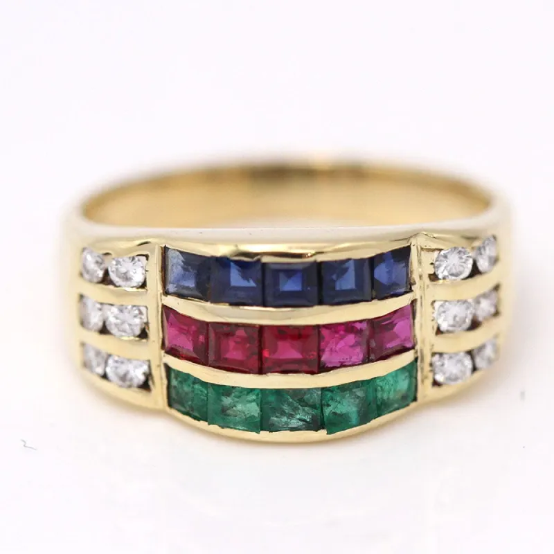 Bague Or jaune Diamants Émeraudes Saphirs Rubis sold by 58 Facettes