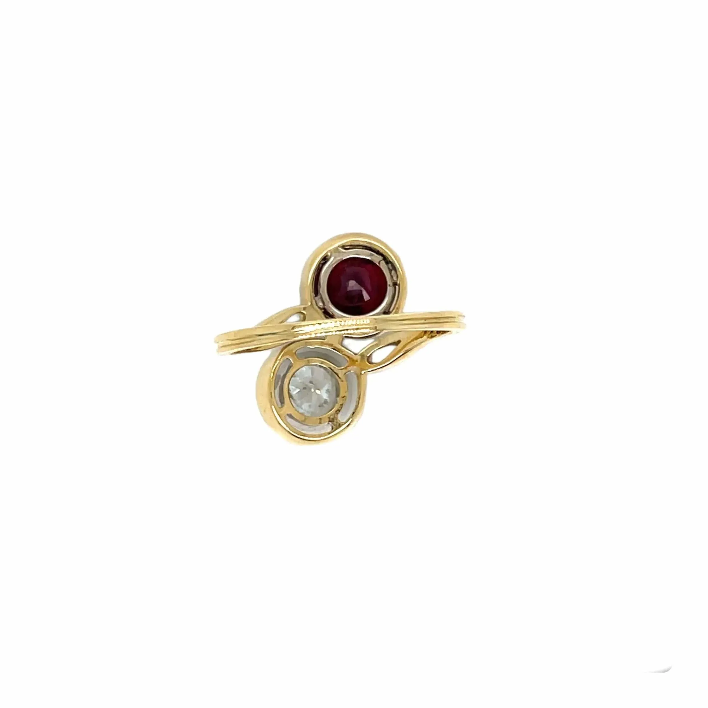 Antique Diamond Ruby Platinum Gold Vous et Moi Ring sold by 58 Facettes product image thumbnail 4