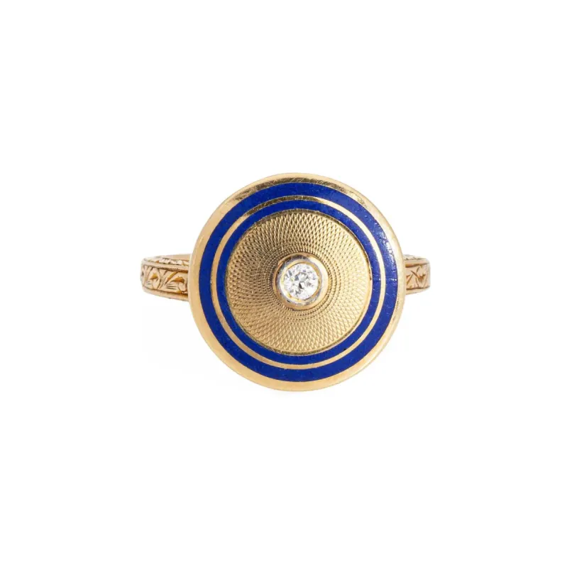 Bague Art Déco Vintage Diamant Émail Cercle Or Jaune made by 58 Facettes