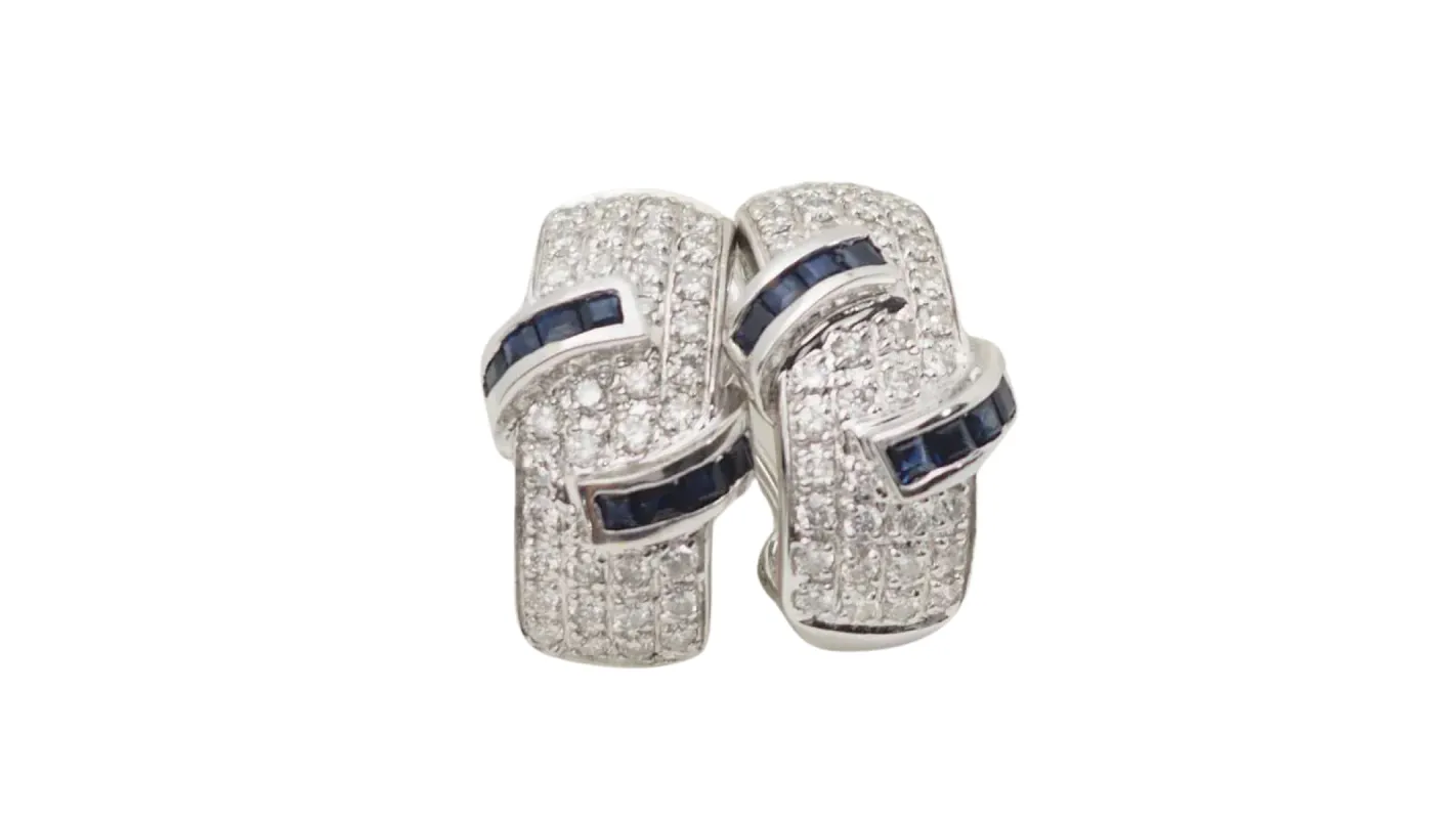 Boucles d'oreilles en or blanc, saphirs et diamants sold by 58 Facettes