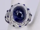 Bague cabochon saphir serti clos en or blanc sold by 58 Facettes