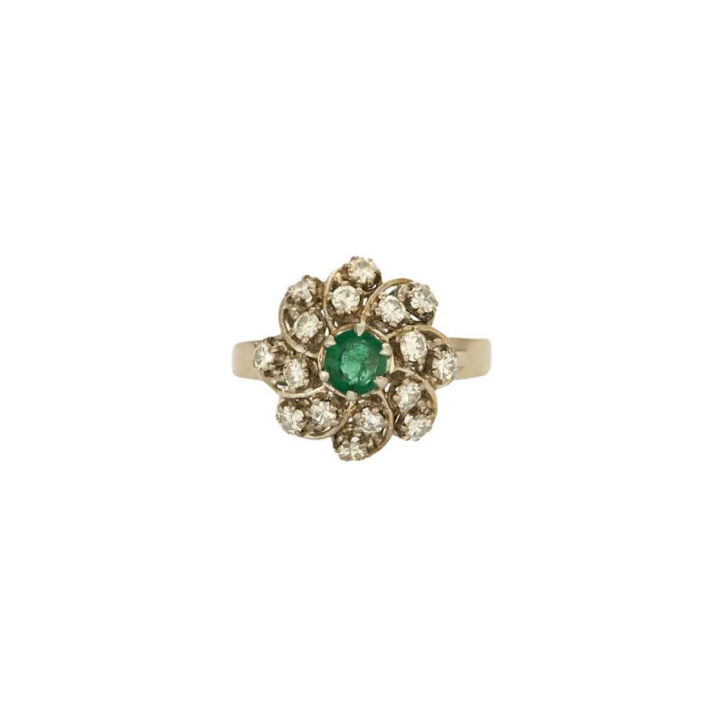 Bague en platine et or gris diamants et émeraude sold by 58 Facettes
