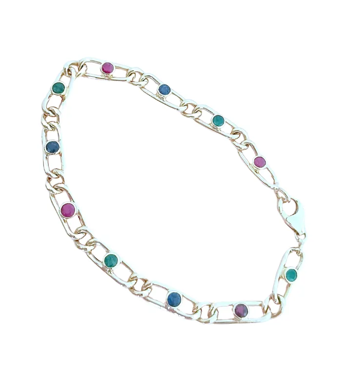 Bracelet or jaune émeraudes rubis saphirs sold by 58 Facettes