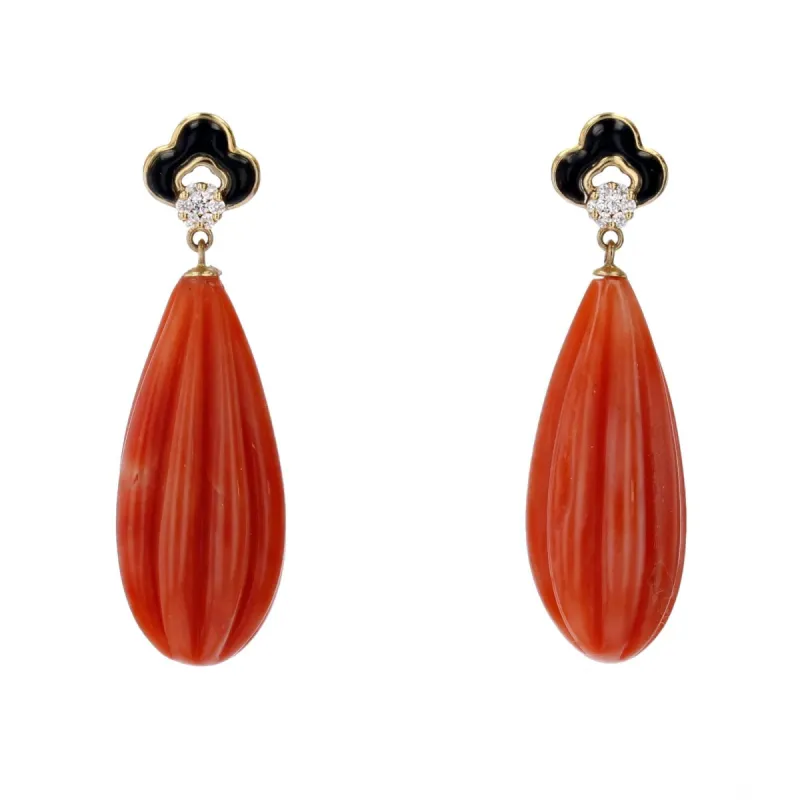 Pendants d'oreilles corail onyx et diamants sold by 58 Facettes
