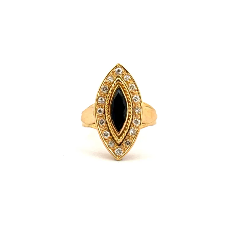 Bague en or jaune saphir navette et diamants sold by 58 Facettes