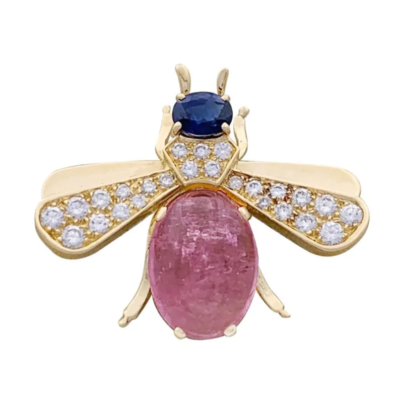 Broche Van Cleef & Arpels "Abeille" or jaune, diamants, tourmaline rose, saphir. made by 58 Facettes
