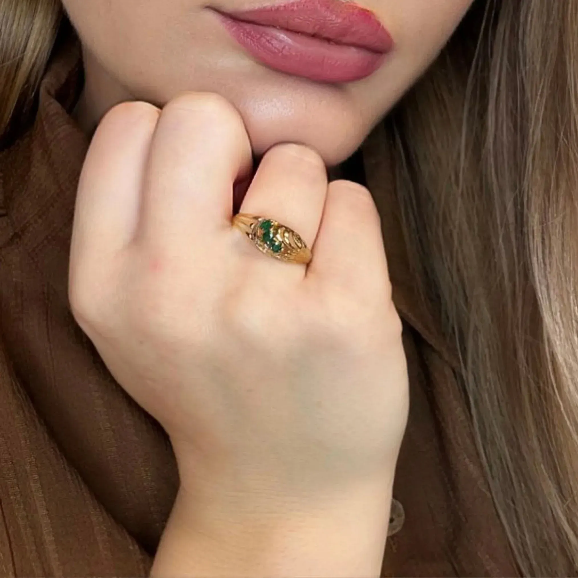 Bague Trilogie Or Jaune Émeraudes Diamants sold by 58 Facettes product image thumbnail 2