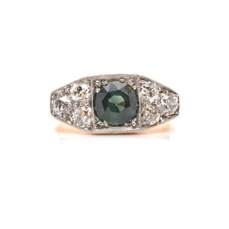 Bague Or jaune Platine Saphir vert Diamant sold by 58 Facettes