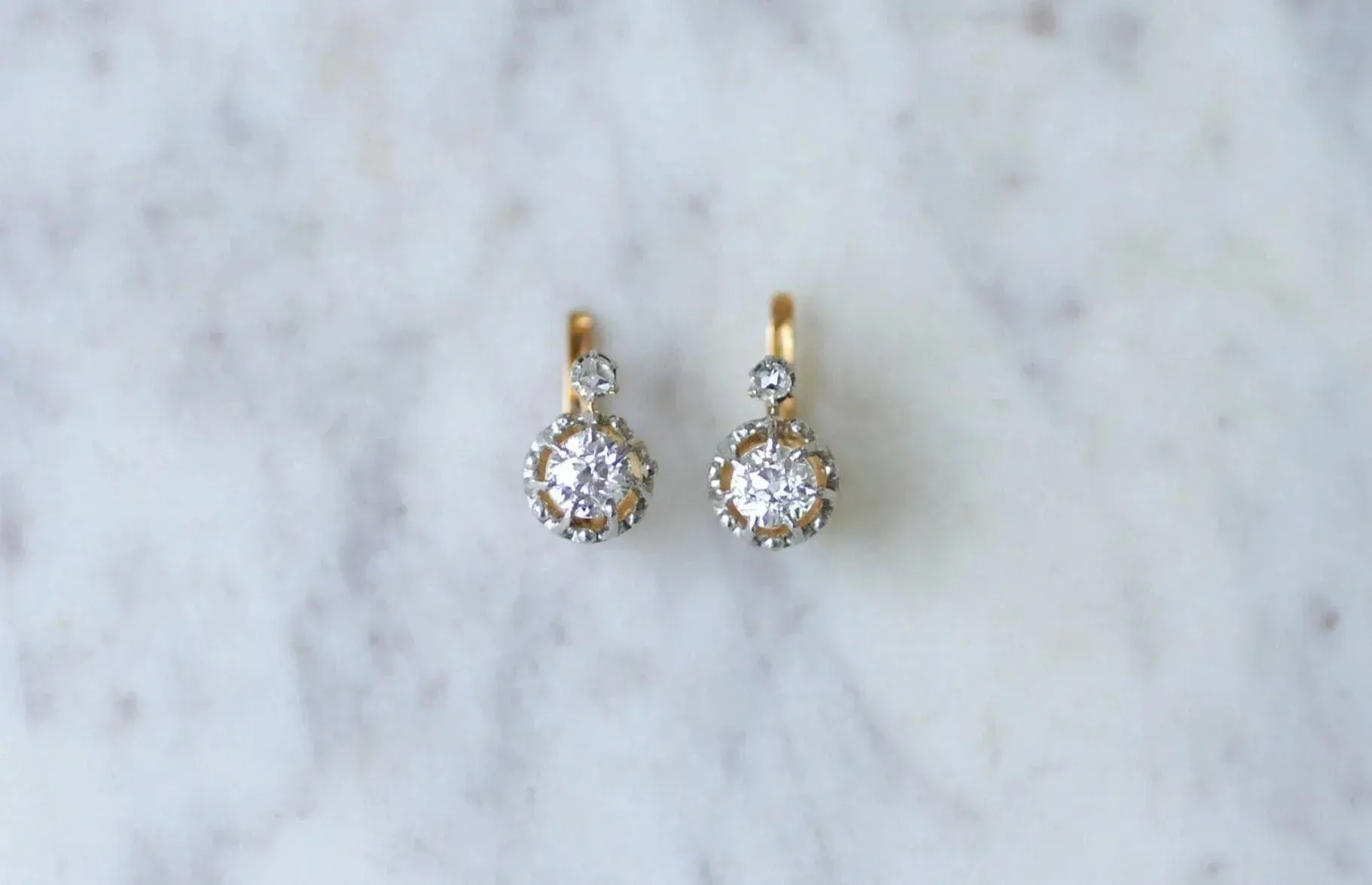 Boucles d'oreilles dormeuses Or jaune Platine Diamants sold by 58 Facettes product image thumbnail 3