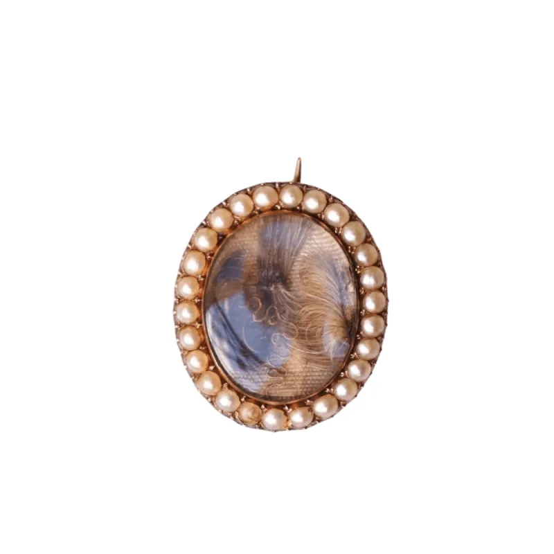 Broche sentimentale Victorienne or rose cheveux et perles fines sold by 58 Facettes