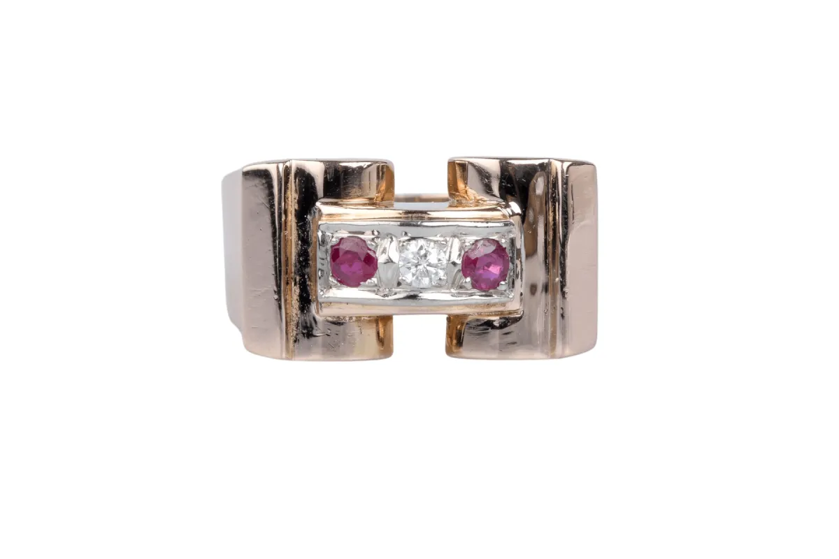 Bague Tank O rose Diamants Rubis sold by 58 Facettes