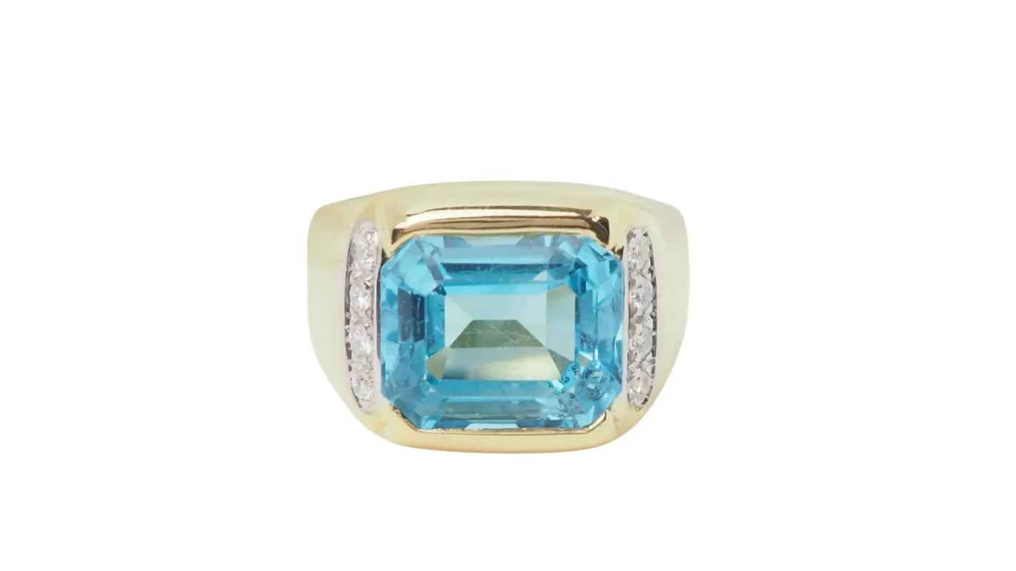 Bague en or jaune, Topaze bleue et diamants sold by 58 Facettes