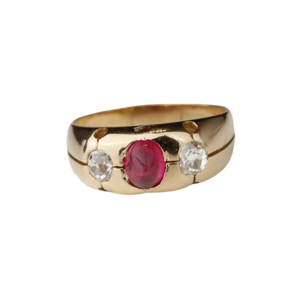Bague "Trilogie" Or jaune Rubis Diamants sold by 58 Facettes