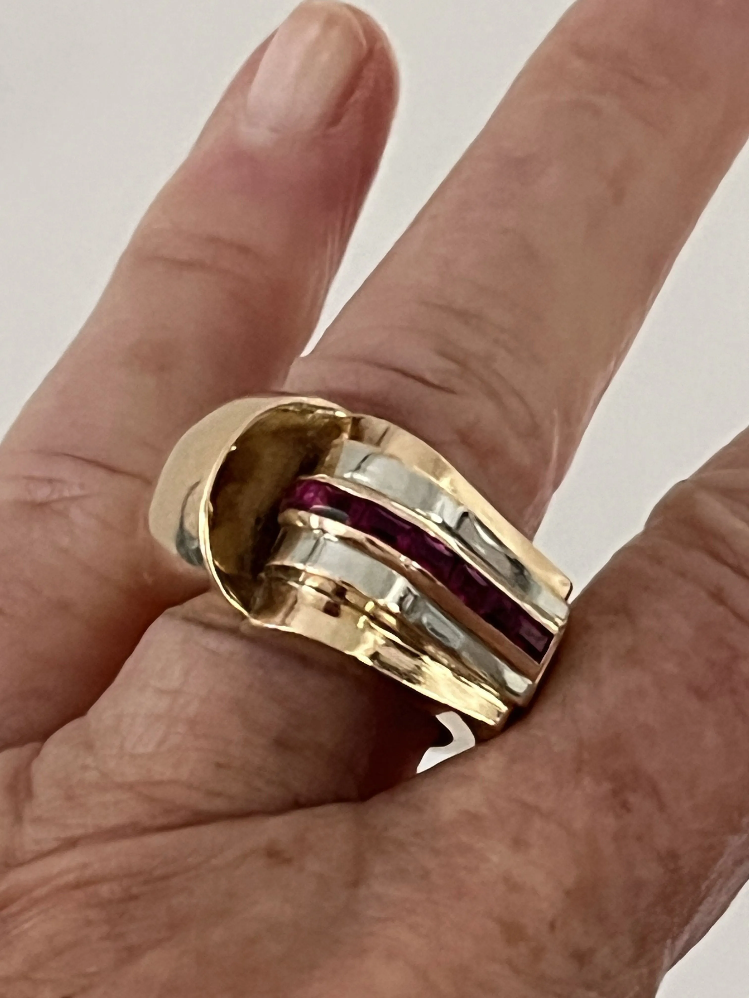 Bague tank or jaune et blanc rubis sold by 58 Facettes product image thumbnail 2