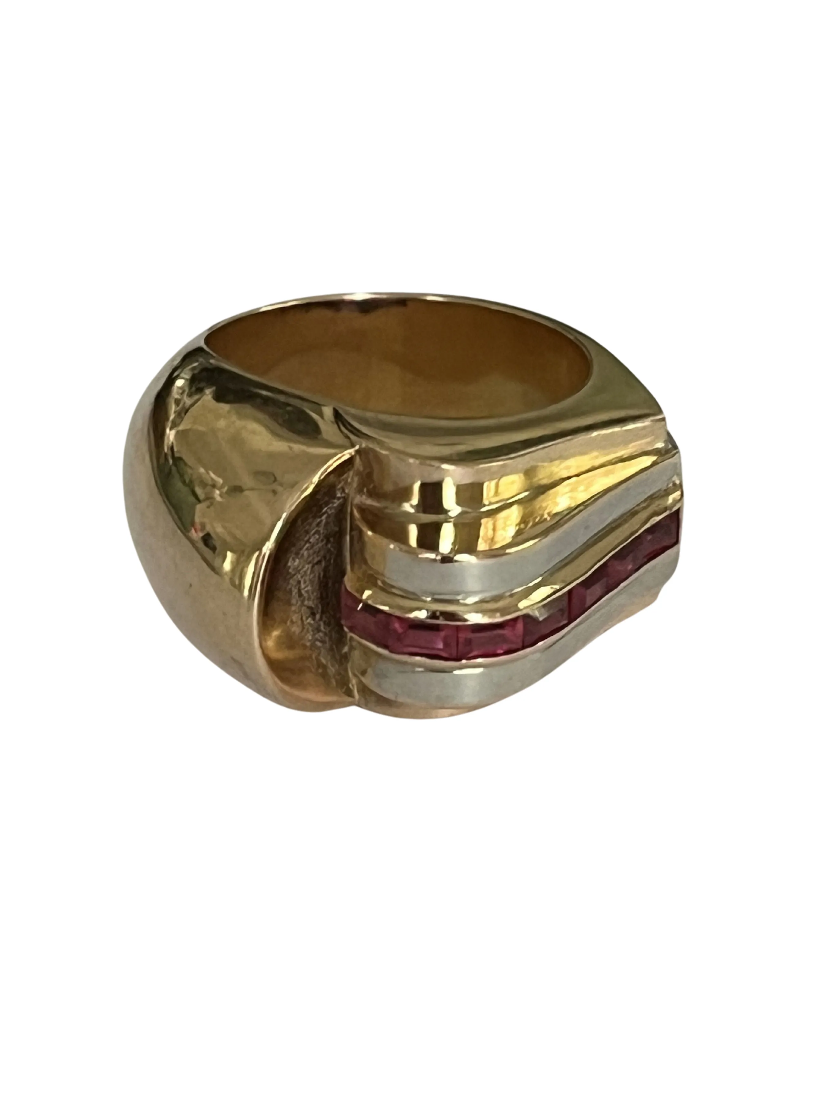 Bague tank or jaune et blanc rubis sold by 58 Facettes